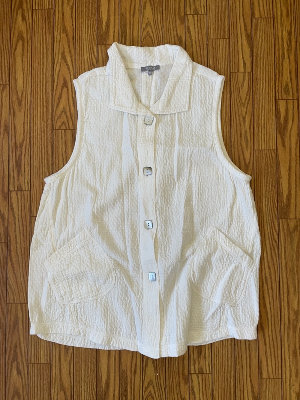 Habitat white woven cotton tunic vest button up tank size L